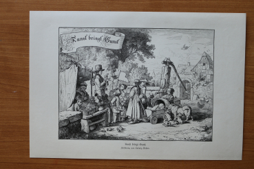 Wood Engraving Art brings happiness 1887 after sketch by Ludwig Richter Art Artist